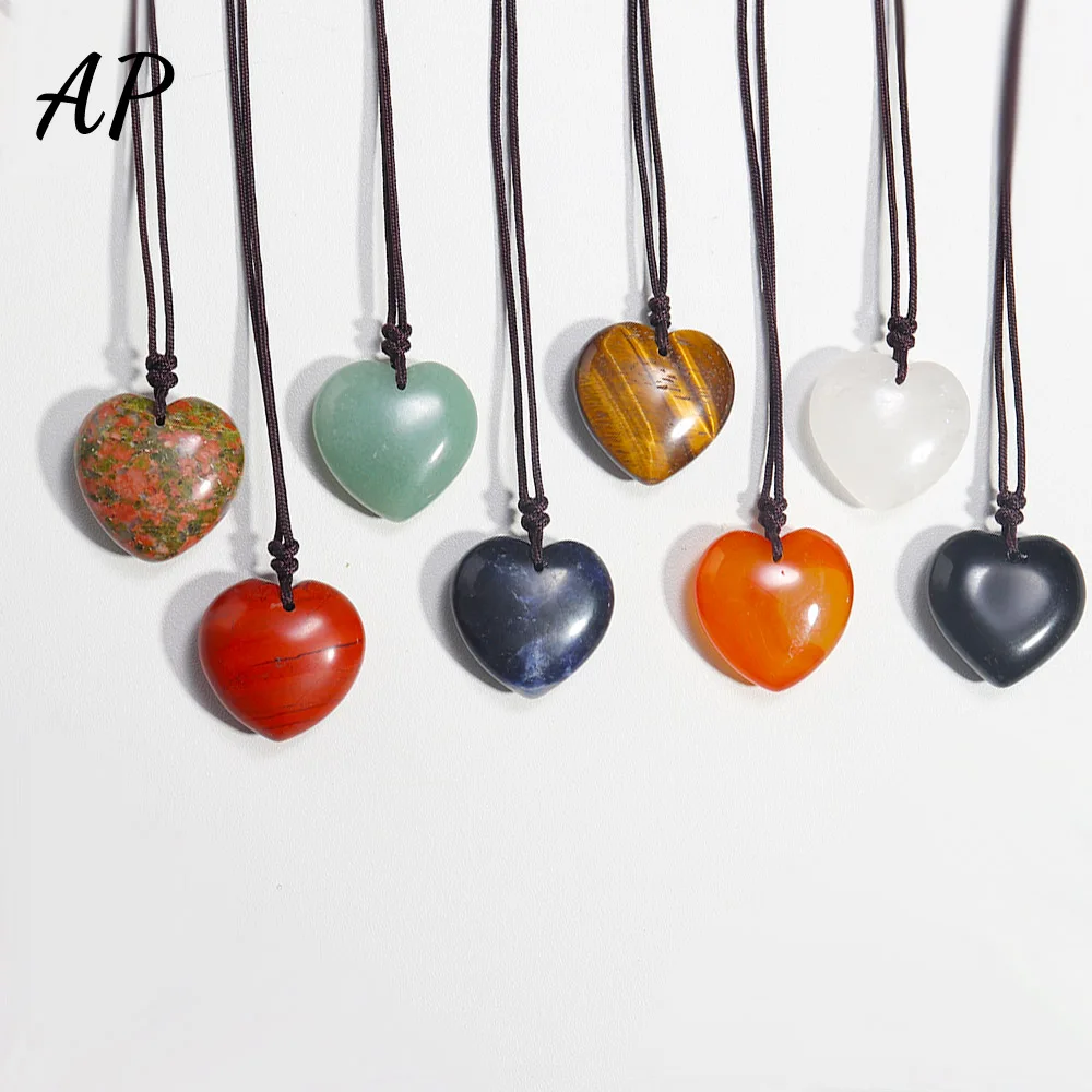 

Natural Crystal Heart-Shape Rose Quartz Necklaces Pendants Reiki Gem Quartz for Women Men Jewelry Gift