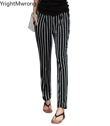Брюки султанки в полоску шифоновые джоггеры с карманами завышенной талией