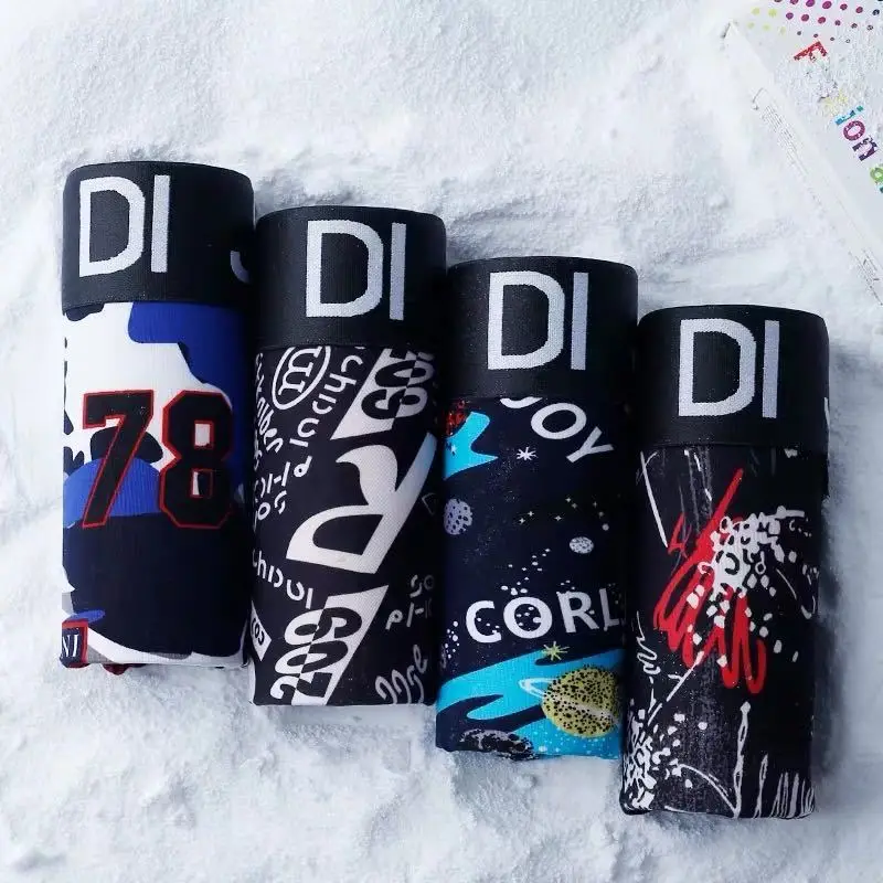 4Pcs/Lot Men's Panties Boxer Print Underwear Cotton Shorts For Male Couple Sexy Set Calecon Large Size Underpants L-3XL