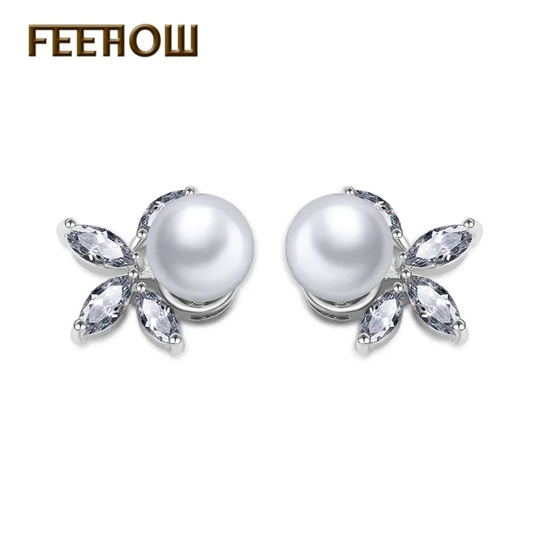 Женские серьги-гвоздики FEEHOW круглые серьги с искусственным жемчугом для свадьбы