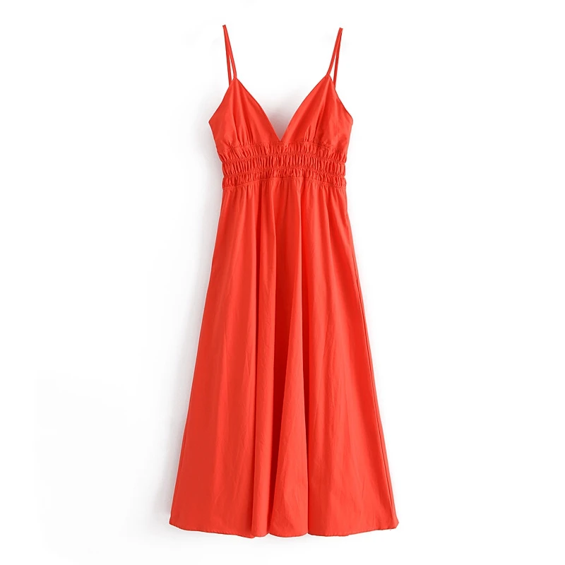 Женское длинное платье-комбинация розово-красное летнее платье на бретелях без