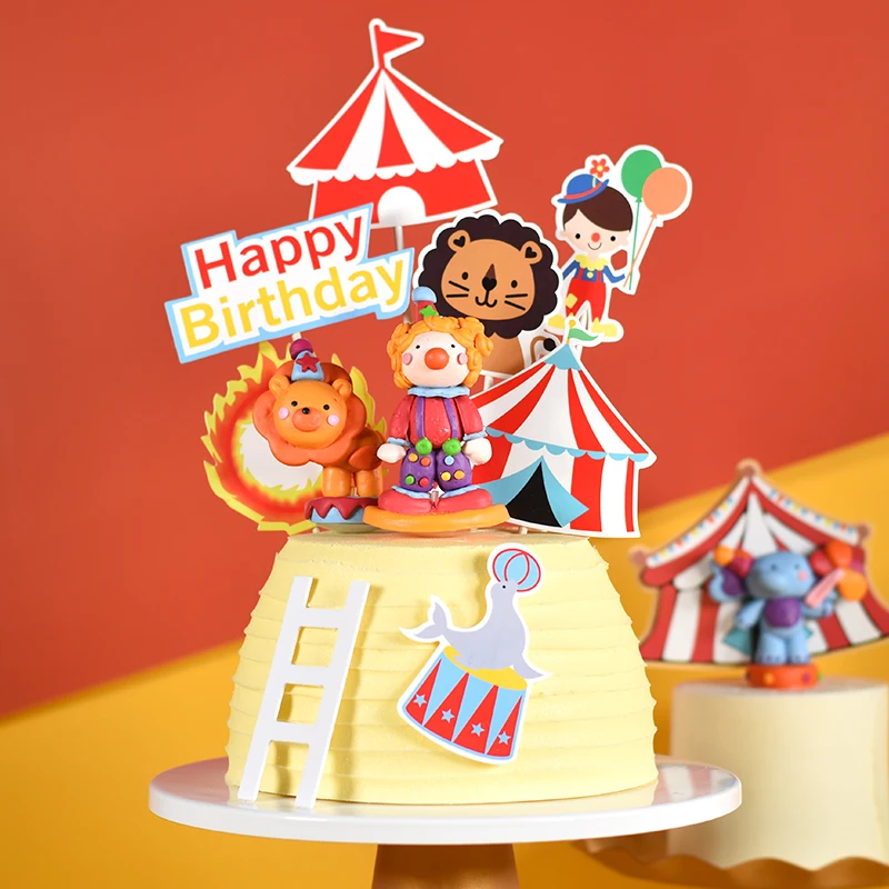 Cakelove Клоун и цирк торт Топпер розовый синий шар с днем рождения украшение для