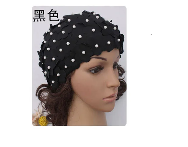 Женская шапочка для плавания для девочек, цветная спортивная шапочка для плавания, красивая шапка свободного размера, резиновые шапочки ручной работы, изысканный - Цвет: black
