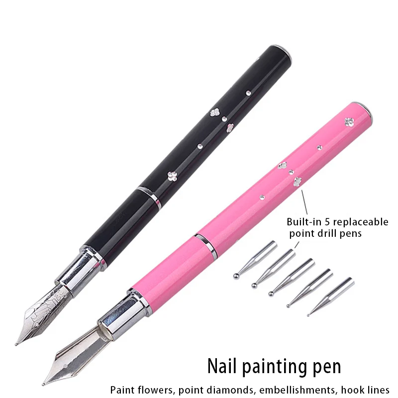 Черный/розовый металлический Нейл арт лайнер для рисования картина с фонтаном