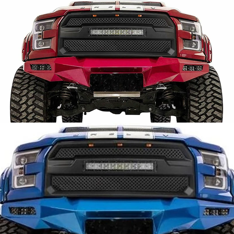 Front Bumper Upper Grills Radiator Grille Wiht LED Light Bar Fit For Ford F150 2015 2016 2017 Modified Racing Grill For F-150 images - 6