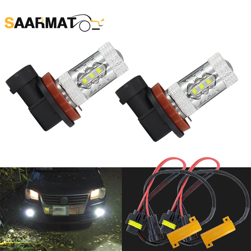 

SAARMAT 2Pcs LED Canbus Fog Light Bulb H11 H8 + 50W decoders For VW Golf 7 2013 2014 2015 2016 2017 LED Fog Lamp Bulbs