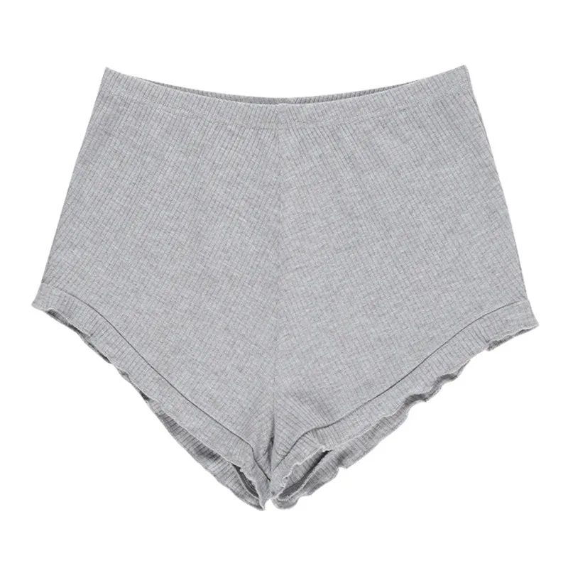 

Sexy Shorts Women's Solid Color Ribbed Shorts Summer CasualHigh Elastic Waist A-line Ruffle Bottom Super Shorts For Women