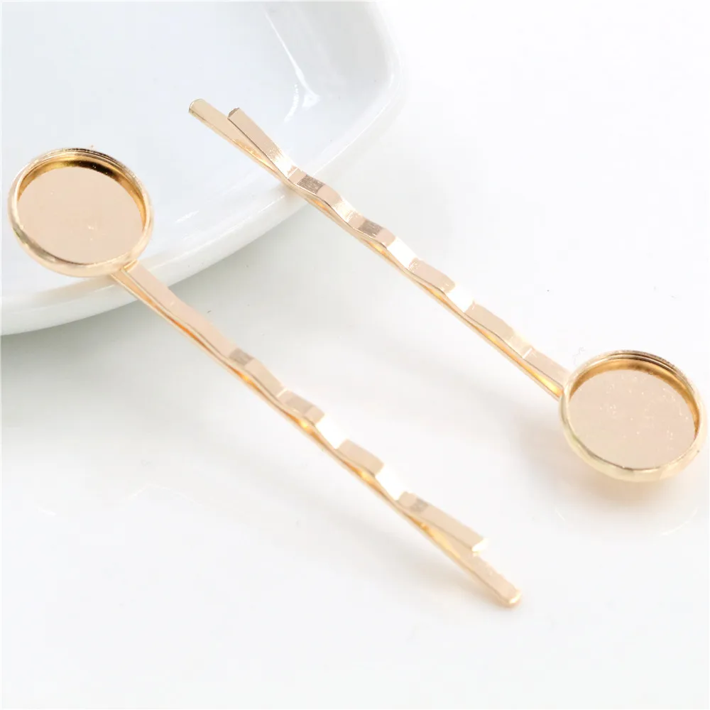 

12mm 10pcs High Quality KC Gold Color Copper Material Hairpin Hair Clips Hairpin Base Setting Cabochon Cameo J4-45