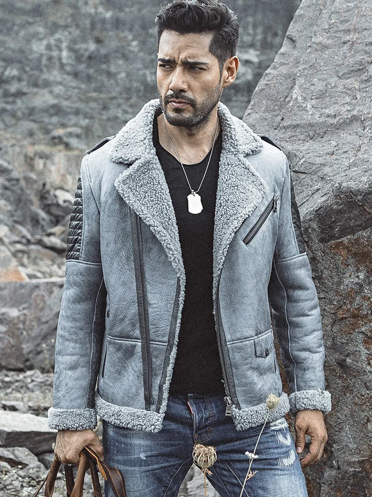 Мужская зимняя куртка из натуральной овечьей кожи шуба шерсти KJ1414 | одежда