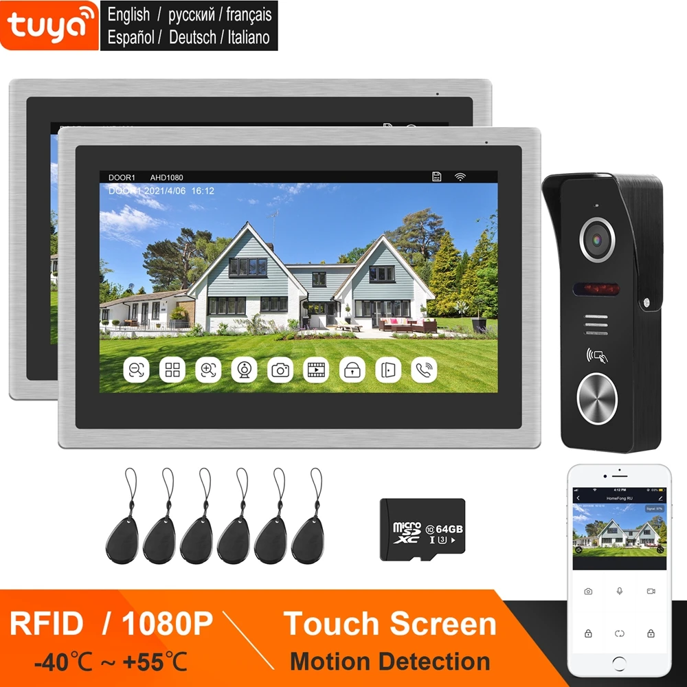 Homefong Wifi Video Intercom Voor Home Video Deurbel Camera Rfid 1080P Muilt Monitoren 10 Inch Touch Screen Tuya Smart deurtelefoon