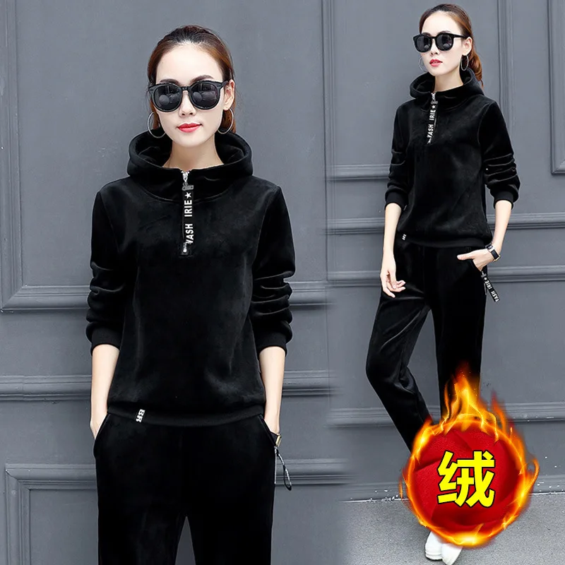 Золотой бархатный женский костюм 2019 осень и зима Новый стиль корейский Стиль