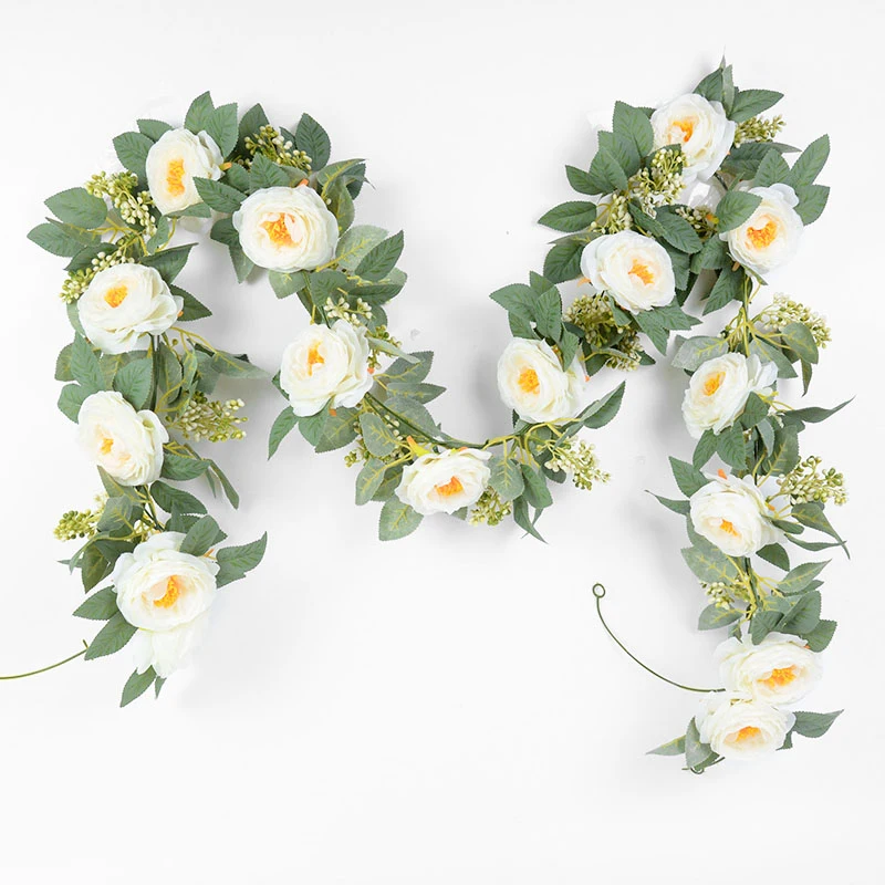 

2M Artificial Eucalyptus Wreath Vine 8Heads Rose Flowers Garland Fake Hanging Plant for Wedding Party Home Garden Decorations