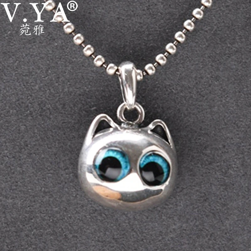

V.YA модный винтажный кулон в виде котенка из стерлингового серебра 925 пробы блестящий дизайн кулон в виде кошки женское ожерелье до ключиц юв...