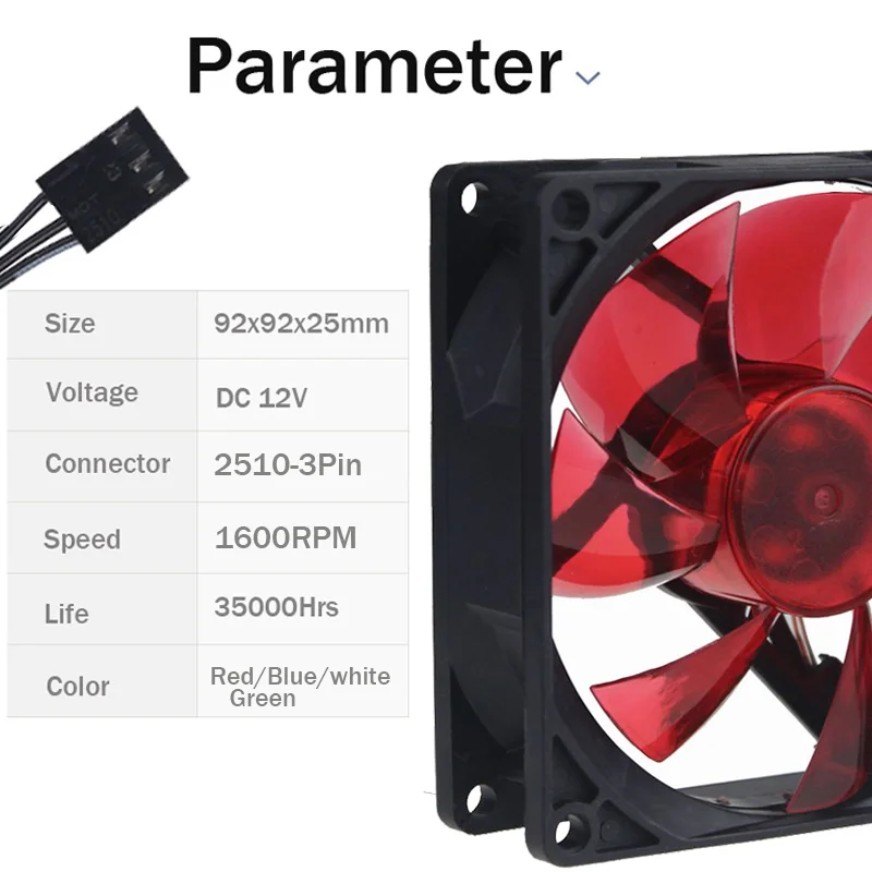 5Pcs Younuon LED Light 92mm 12V 4Pin/3Pin 9225S 92x92x25mm PC Case Cooler Cooling Fan 90mm Computer GPU Cooling Fan