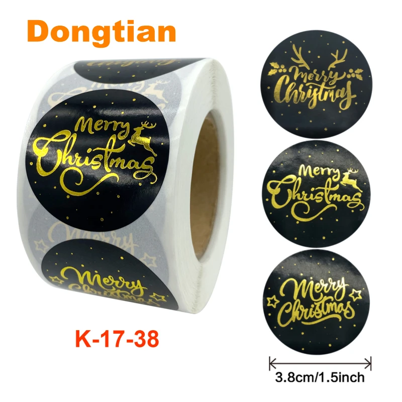 

500pcs/roll Golden Merry Christmas Sticker Christmas Gift Sealing Sticker Present Stickers Size 3.8cm