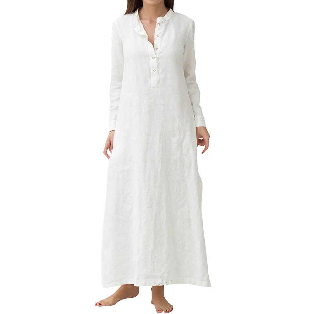 

Summer Dress Women Kaftan Cotton Long Sleeve Plain Dresses Casual Oversized Maxi Long Shirt Dress vestido de mulher femme robe