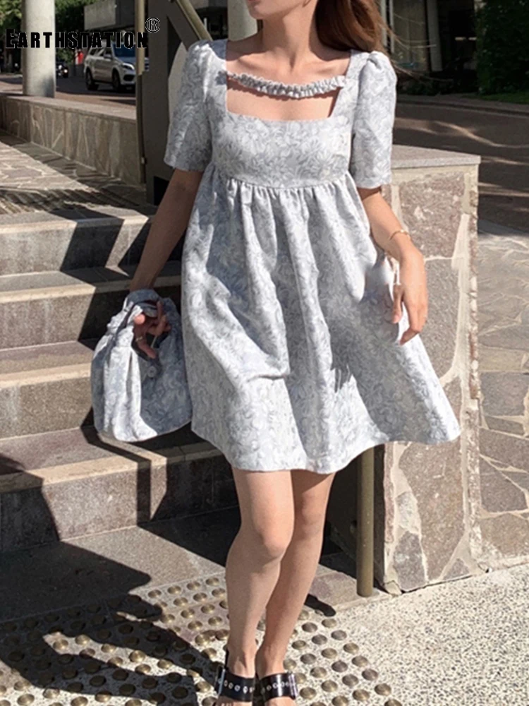 Бесплатная доставка летнее жаккардовое платье с квадратным вырезом и высокой