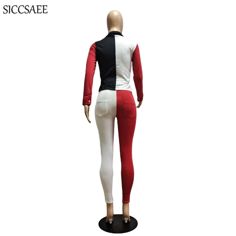 

Contrast Color Patchwork Two Piece Set See Through Mesh Plus Size Clothing Sexy Casual Bandage Outfits For Women Tight Fit 2020