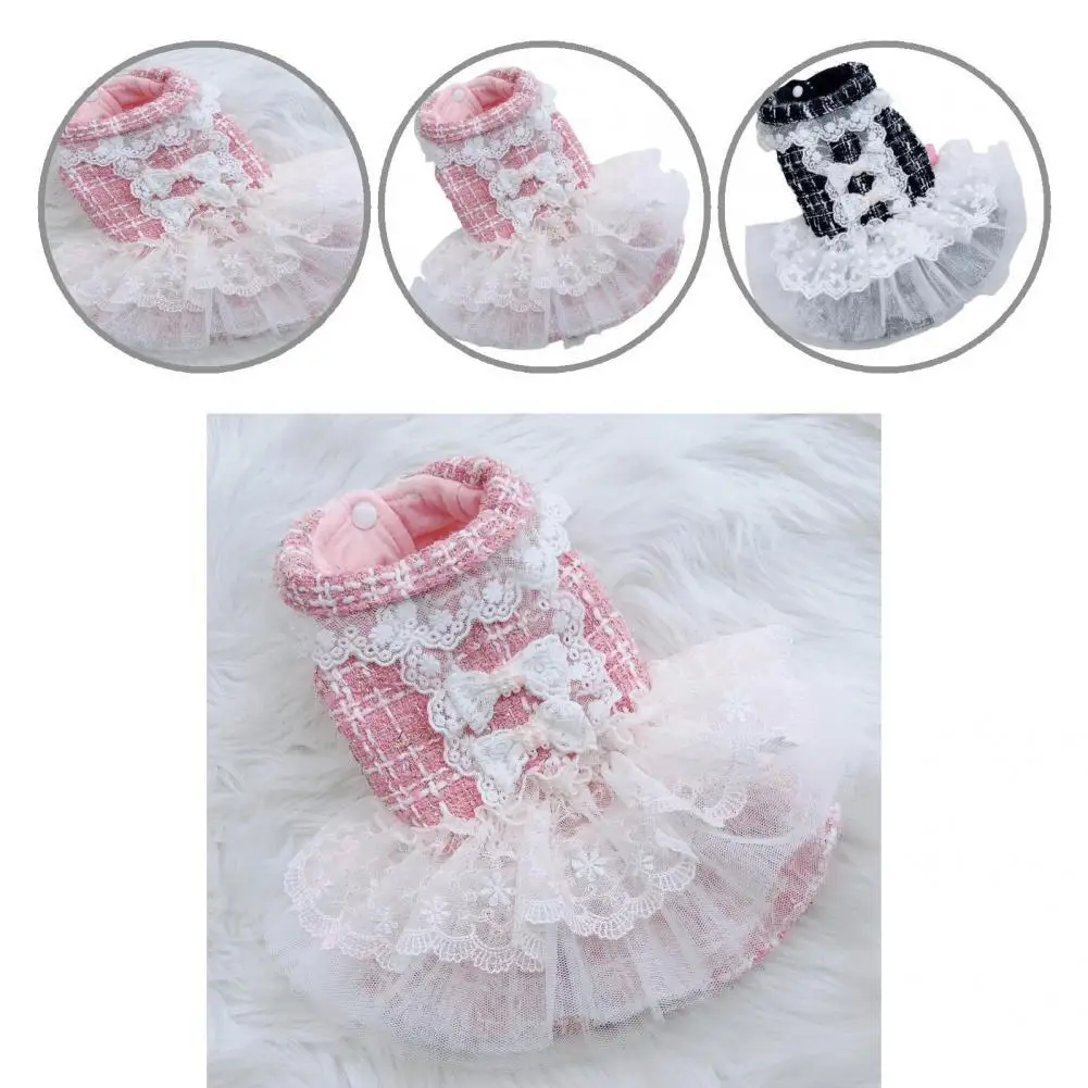 Wear Resistant Washable Fade-resistant Puppy Lace Dress Pet Apparel for Autumn