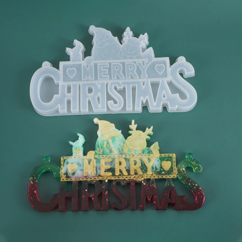 

Crystal Epoxy Resin Mold Christmas Letters Listed Decor Pendant Silicone Mould