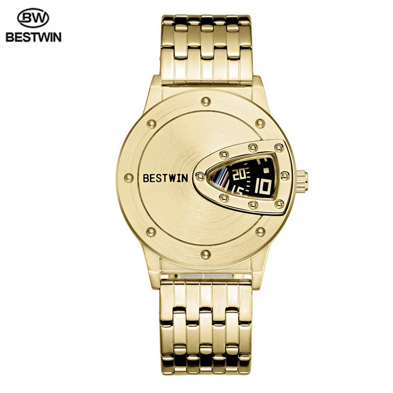 Luxury BESTWIN Brand Trend Cool Men's Wrist Watch Stainless Steel Technology Fashion Quartz Watch For Men 2021 Relogio Masculino relojes de pareja dodo deer wood watch for men women fashion cool compass pointer quartz watch relogio masculino dropshipping