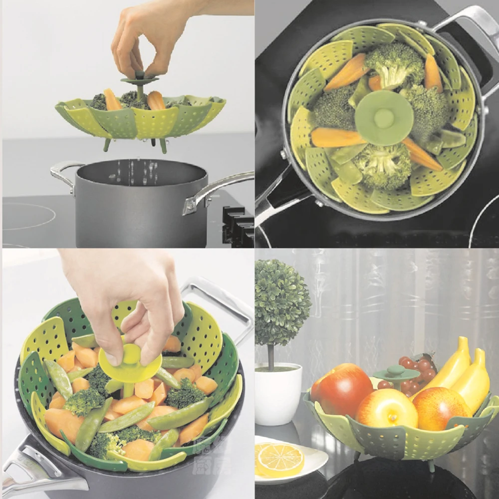 

Folding Lotus Steamer Retractable Plastic Food Steaming Basket Fruit Vegetable Vapor Cooker Dish Steamer Drain Rack Cooking Tool