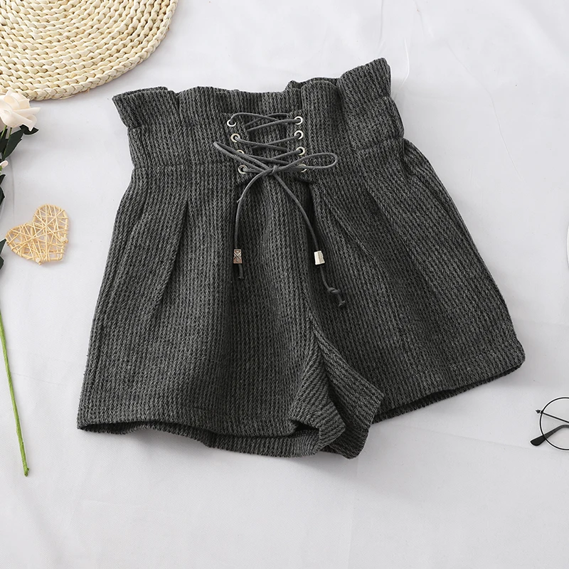 Новые женские шорты осенние и зимние с высокой талией одноцветные повседневные