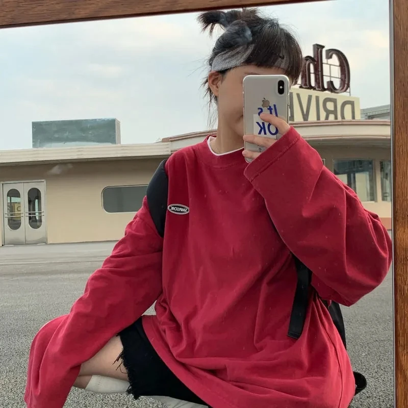 Yedinas 2020 Осенняя футболка с длинным рукавом Женская Базовая оверсайз Повседневная