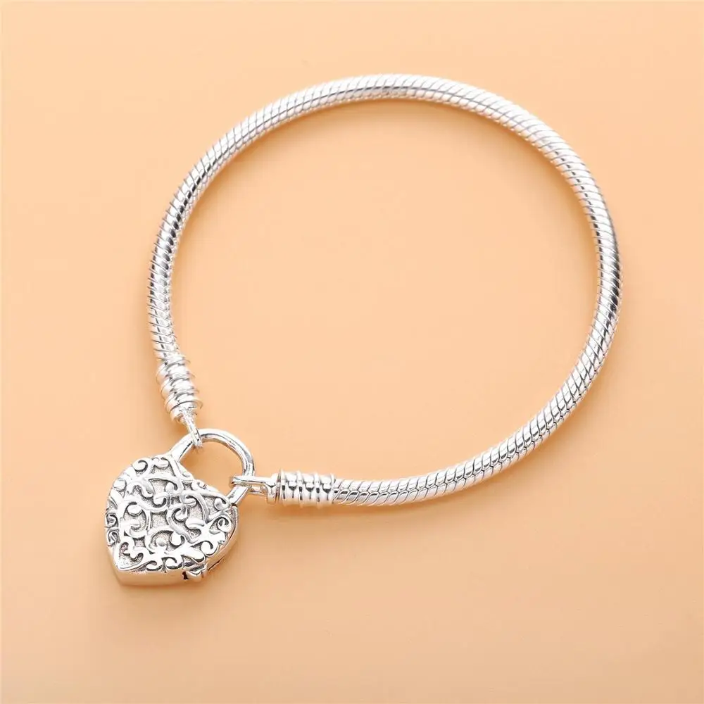 

Authentic 100% 925 Sterling Silver pan Bracelet Love Valentine's Day Bracelet Women Romantic Gift Jewelry