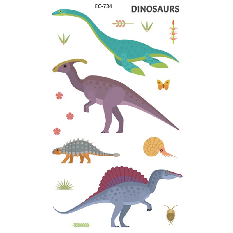1pc Cute Tattoo Sticker Children Waterproof Fake Animal Dinosaur Temporary Tattoos Big Flower Nail Tips Body | Красота и здоровье