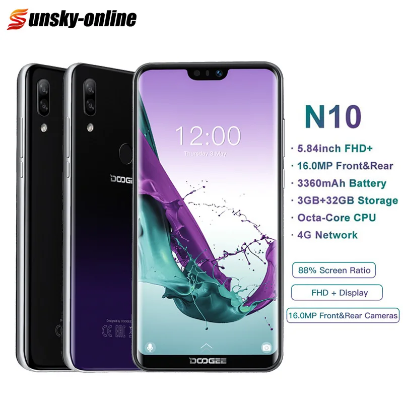 DOOGEE N10 5 84 дюймов смартфон 3 ГБ + 32 Гб Две задние камеры sim карты 4G мобильные