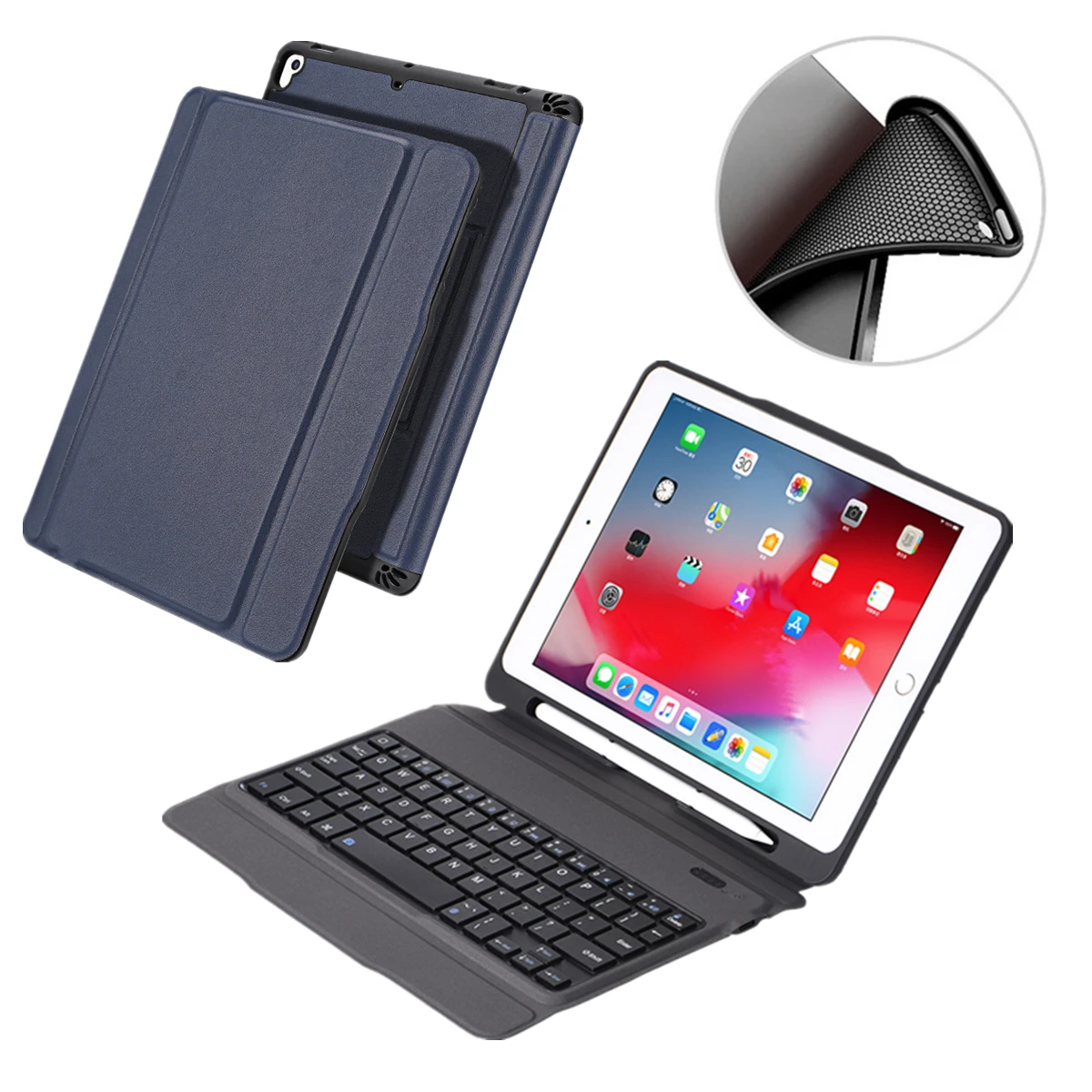 TPU blue Чехол для iPad 6th 9,7 дюймов, съемная клавиатура с держателем для карандашей, подставка, кожаный чехол для iPad 9,7, чехол с клавиатурой A1893 A1954 - Цвет: TPU blue
