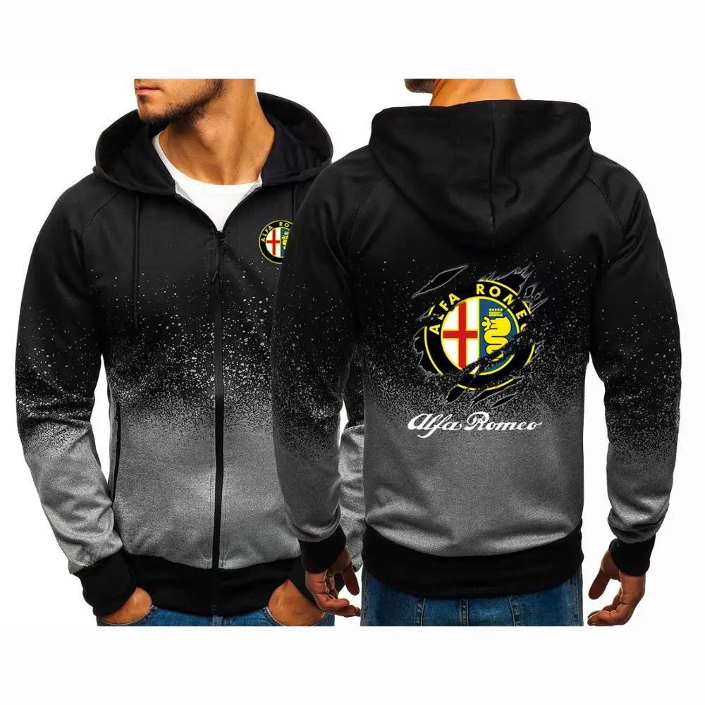 

Мужская толстовка с капюшоном и принтом альфа-Ромео, удобная куртка на молнии с градиентным переходом цвета в стиле Харадзюку, 2020