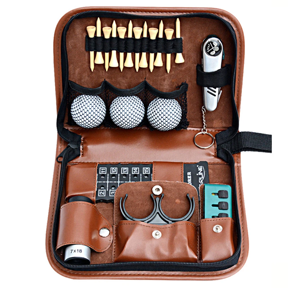 Golf supplies multi-function tool bag end accessories purse scoring device rangefinder ball clamp knife ball nail brush