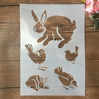 a4 29cm rabbit and birds diy layering stencils wall painting scrapbook embossing hollow embellishment printing lace ruler