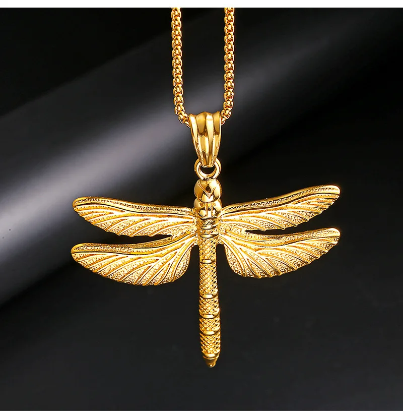 Dragonfly stainless steel pendant necklace trend men and women titanium jewelry animal | Украшения и аксессуары