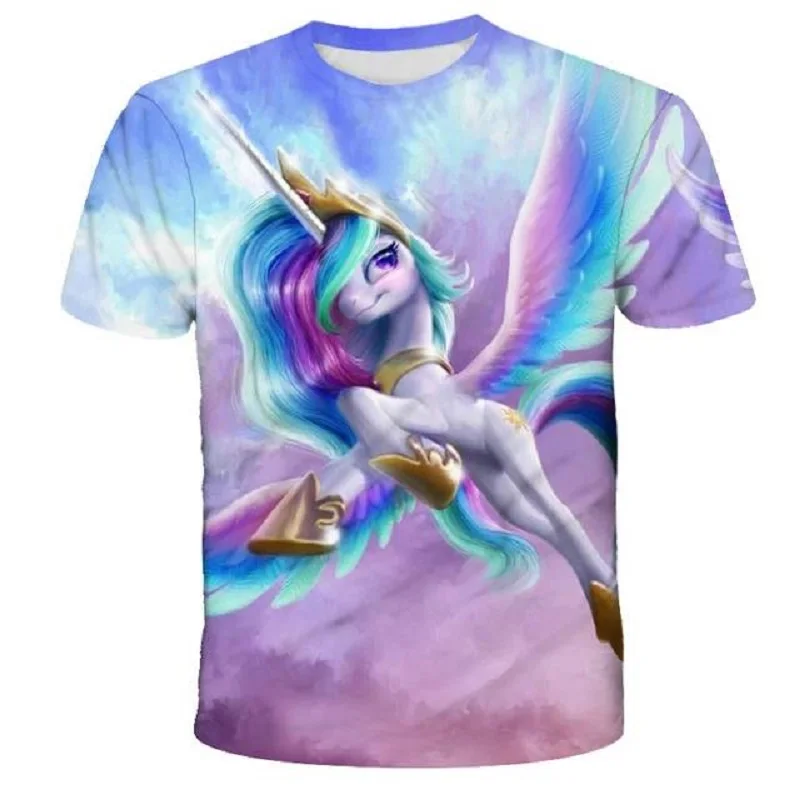 

2021 Summer New Children's Animation Pony 3D Printing Colorful Cute Quick-Drying Shirt Short Sleeve T