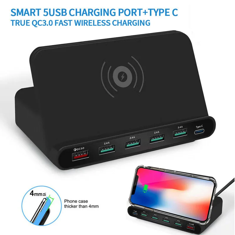 Tkey Qi Беспроводное зарядное устройство для Iphone X 8 Plus мульти USB мобильный телефон