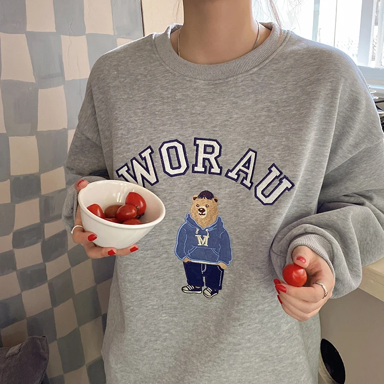 Женские толстовки в Корейском стиле толстый теплый свитшот с мультяшным