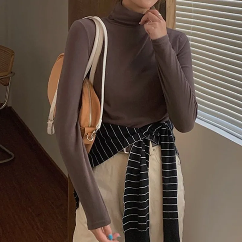 

Thickened High Collar Long Sleeve T-shirt Women's Spring and Autumn 2021 New Slim Fit and Thin Inner Bottom Shirt Top