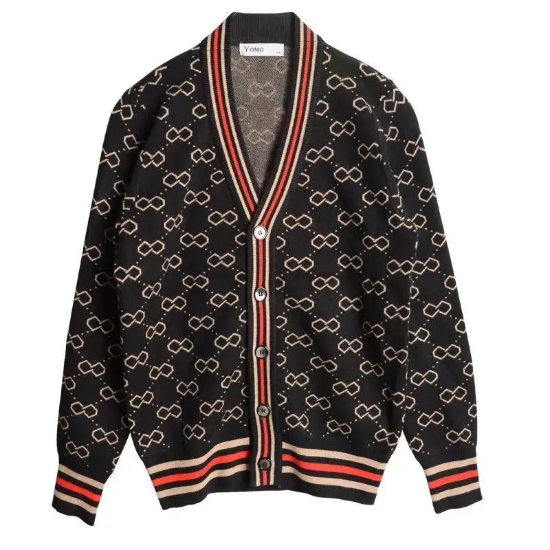 

Spring and autumn new loose V-neck rhombic knitted cardigan for women