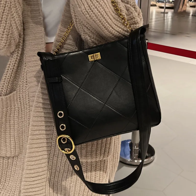 

Chain Shoulder Bags for Women Quilted Leather Crossbody Bag Rhombus Lattice Messenger Bag Ladies Lozenge All Match Handbags Sac