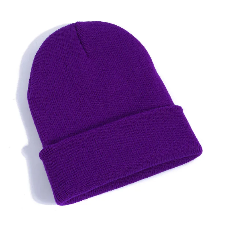 Dark purple Милые зимние шапки бини вязанные одноцветные модные шапки осень зима унисекс теплая шапка s Дамская Повседневная Хип-хоп шапка с вышивкой - Цвет: Dark purple