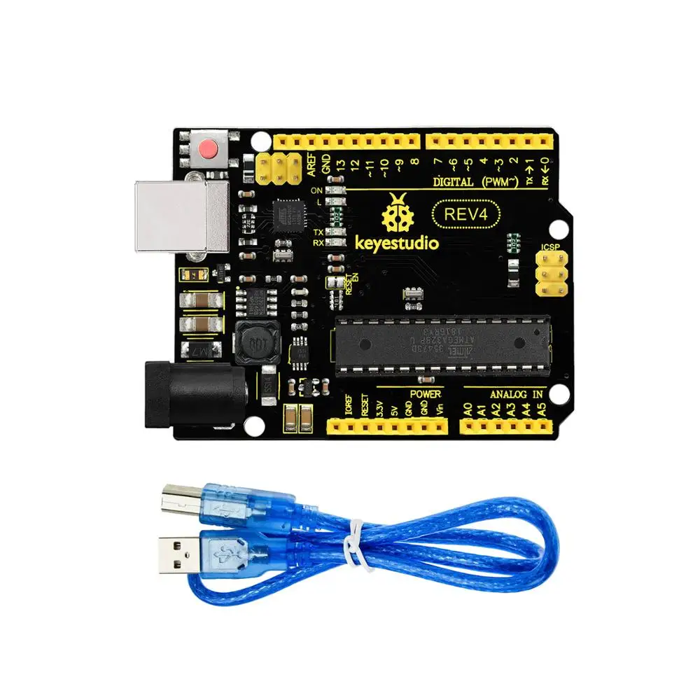 Keyestudio REV4  ATMEGA328P-PU Board Advanced MP2307DNSOP-8 +USB Cable For Arduino UNO DIY Project