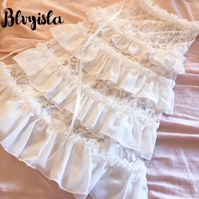 

Blvyisla Lolita White Black Sleeve Lace Lotus Leaf Edge Gorgeous Ruffled Lace Bandage Princess Sleevees