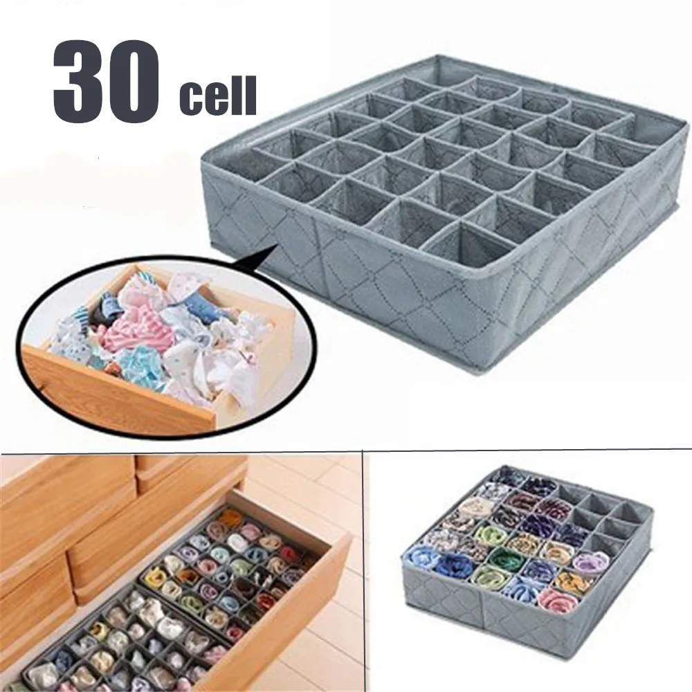 

30 Cells Bamboo Charcoal Ties Socks Drawer Closet Organizer Storage Box