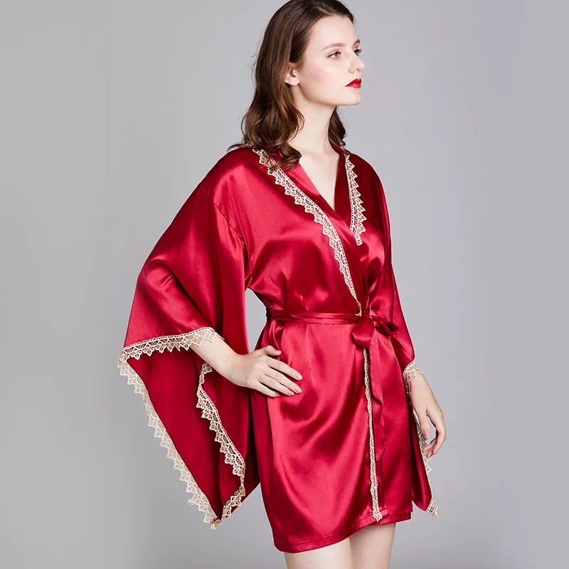 Женская шелковая кружевная ночная рубашка на весну и лето Свадебный Халат