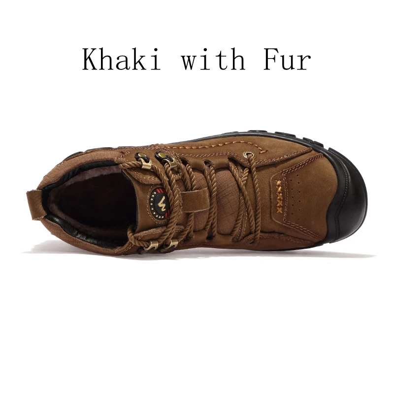 Khaki with Fur Золотые саплинговые мужские тактические ботинки, Мужская походная обувь, кроссовки из натуральной кожи, ботинки для горной охоты с мехом, Мужская Уличная обувь - Цвет: Khaki with Fur