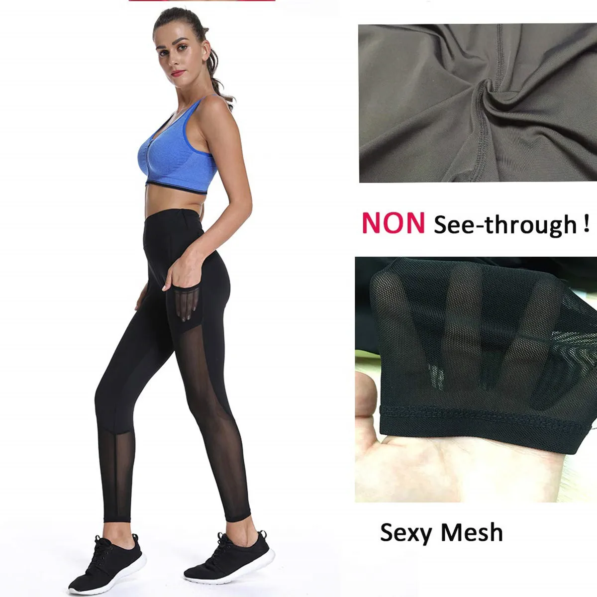 Женские леггинсы сетчатые для фитнеса с карманами высокая талия формирователь