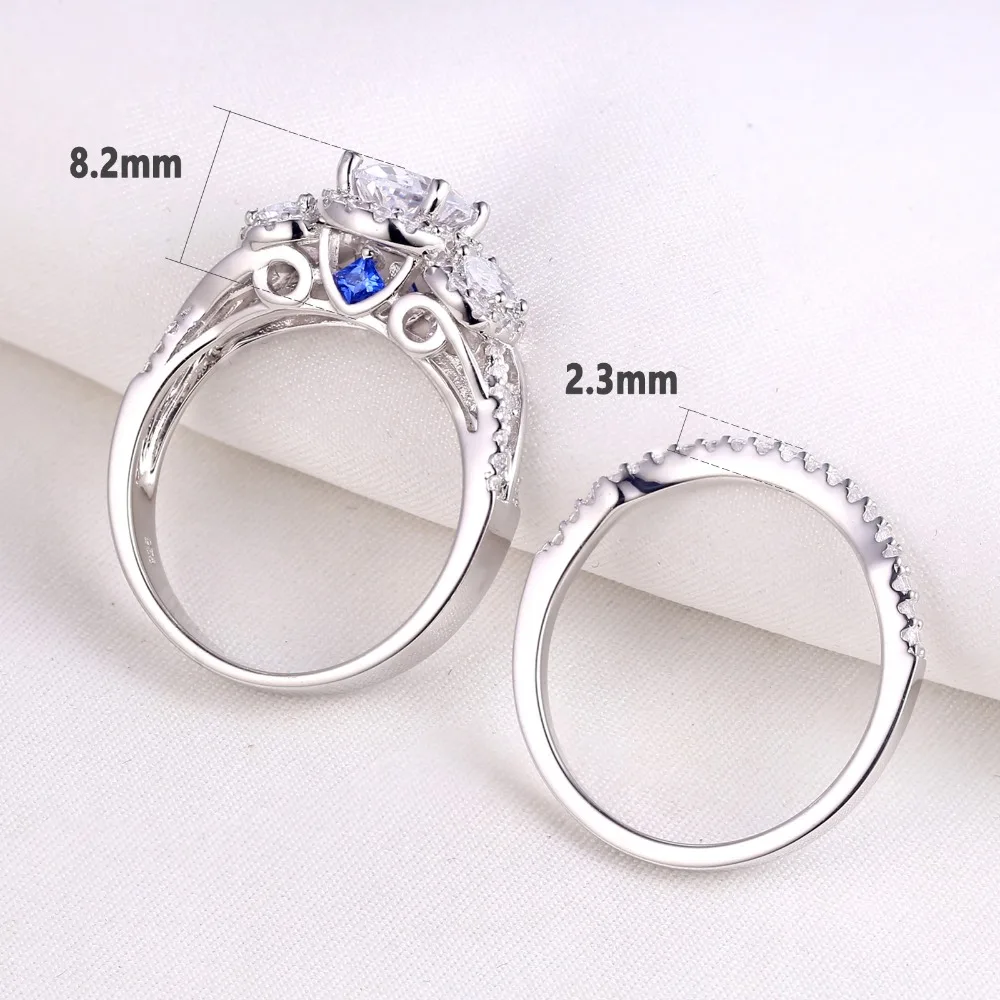 Wuziwen 3,5 Ct овальной формы AAA циркон кольца из стерлингового серебра 925 для женщин синий кристалл обручальное кольцо набор модный подарок для ювелирных изделий